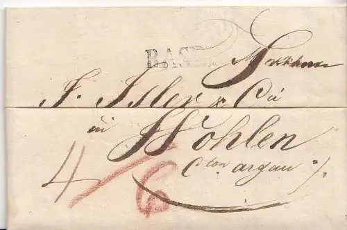 1828, Vorphilabrief Schweiz "Basel" nach Wohlen