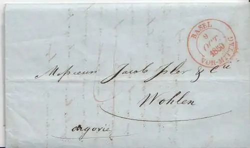 1850, Vorphilabrief Schweiz "Basel" nach Wohlen