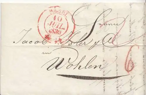 1839, Vorphilabrief Schweiz "Basel" nach Wohlen