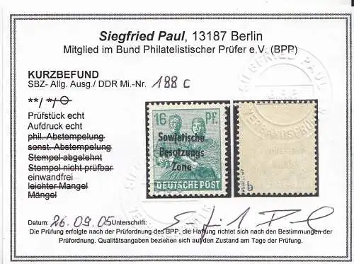 D, SBZ, Mi.Nr. 188 c, postfrisch, geprüft