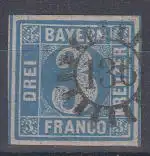 Bayern, Mi.Nr. 2, Wertziffer im Kreis, "Quadratausgabe"