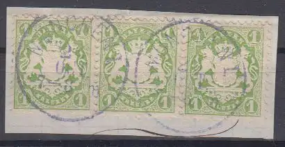 Bayern, Mi.Nr. 22Y, Staatswappen auf Sockel, Dreierstreifen, Briefstück