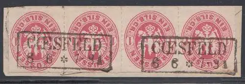 Preußen, Mi.Nr. 16 (4er-Streifen), Preuß. Adler im Oval, gestempelt "Coesfeld"