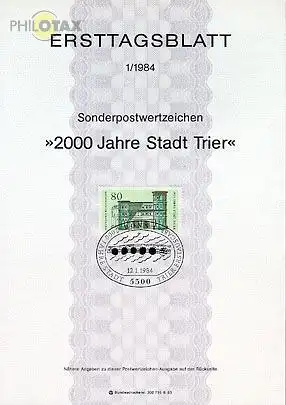 D,Bund Mi.Nr. 1/84 2000 Jahre Trier (Marke MiNr.1197)