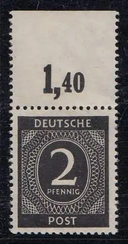D,All.Bes.,Gem, Mi.Nr. 912a P OR dgz, Kontrollratsausgabe (2 Pf), Farbe geprüft