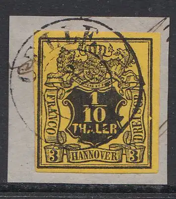 Hannover, Mi.Nr. 5 Glatter Wertschild unter Wappen (1/10 Tha. / 3 Sgr.), "Celle"