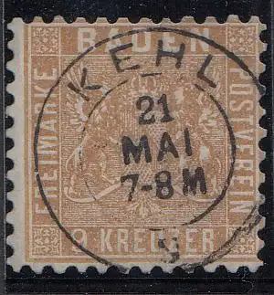 Baden, Mi.Nr. 15, Wappen, gestempelt "Kehl"