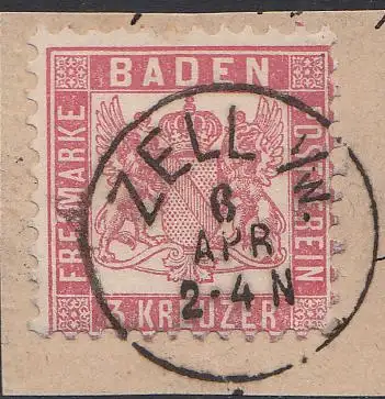 Baden, Mi.Nr. 18, Wappen, gestempelt "Zell i.W."