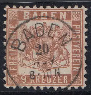 Baden, Mi.Nr. 20, Wappen, gestempelt 
