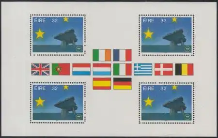 Irland Mi.Nr. H-Blatt m.4x810 Europ.Binnenmarkt (a.Blattrand:Flaggen)