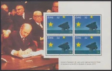 Irland Mi.Nr. H-Blatt m.4x810 Europ.Binnenmarkt (a.Blattrand:Irlands Beitritt)