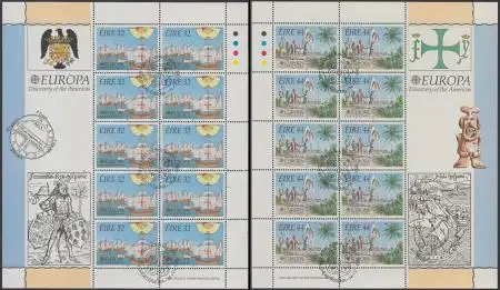 Irland Mi.Nr. Klbg.792-93 Europa 92, 500.Jtag Entdeckung Amerikas (2 Kleinbögen)