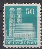 D, Bizone, Mi.Nr. 92wg Bauten weit gez., München Frauenkirche blaugrün (50 Pf)