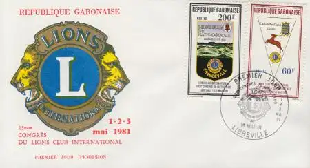 Gabun Mi.Nr. 769+774 Kongress des Int. Lions-Clubs, Clubabzeichen (1 Brief)