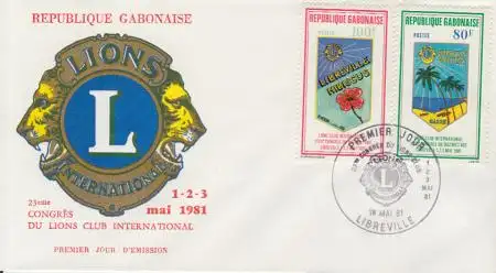 Gabun Mi.Nr. 771+772 Kongress des Int. Lions-Clubs, Clubabzeichen (1 Brief)