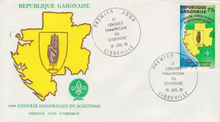 Gabun Mi.Nr. 797 Panafrik. Pfadfinderkongress, Karte, Pfadfinderabzeichen (75)