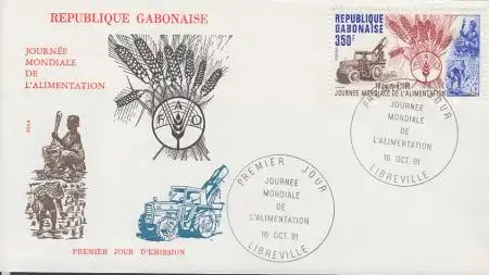 Gabun Mi.Nr. 806 Welternährungstag, Traktor, Reisanbau (350)