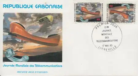 Gabun Mi.Nr. 865-66 Weltfernmeldetag, Telefonhörer (1 Brief)