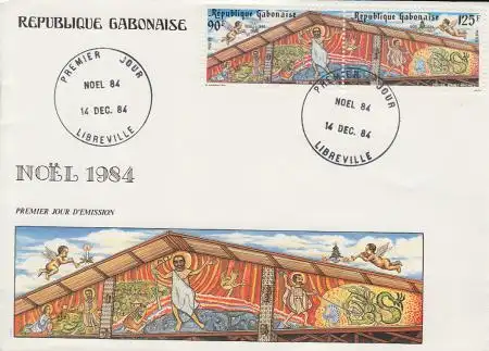 Gabun Mi.Nr. Zd.922-23 Weihnachten, Gemälde in der Kirche Saint-Michel 