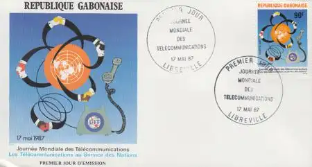 Gabun Mi.Nr. 989 Weltfernmeldetag, Erdkarte, Telefon (90)