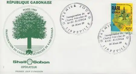 Gabun Mi.Nr. 1028 Erdölfeld Rabi Kounga, Bohrturm, Karte Gabuns (125)