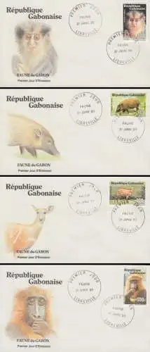 Gabun Mi.Nr. 1053-56 Wildtiere (4 Briefe)