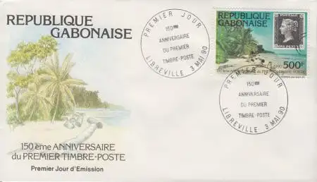 Gabun Mi.Nr. 1062 150J. Briefmarken, Strand und MiNr.1 Großbritannien (500)