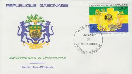 Gabun Mi.Nr. 1065 Jahrestag der Unabhängigkeit, Wappen, Karte (100)