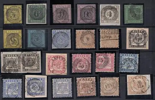 Sammlung Baden aus Mi.Nr. 2 bis 25, sehr gute Qualität