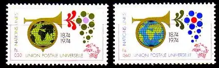 UNO Genf Mi.Nr. 39-40 100 J. UPU, Posthorn um Globus (2 Werte)