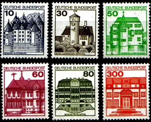 D,Bund Mi.Nr. 913,14,1028,38,1140,43AII Burgen u.Schl.gez.Letterset 6 Werte