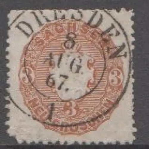 Sachsen, Mi.Nr. 18 Staatswappen, Stempel "Dresden" (II. Wahl)