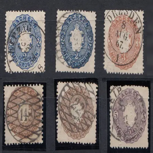 Sammlung Sachsen, aus Mi.Nr. 2 bis 19, saubere Partie mit Einheiten