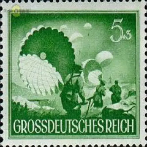 D,Dt.Reich Mi.Nr. 875y Heldengedenktag Fallschirmjäger (5+3) waager.Gummiriff.