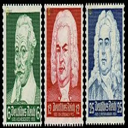 D,Dt.Reich Mi.Nr. 573-575 Schütz-, Bach-, Händel-Feier (3 Werte)
