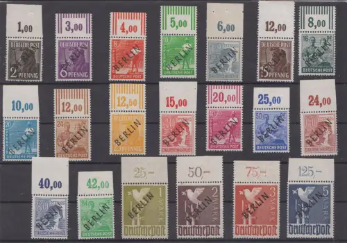 Berlin ** Schwarzaufdruck, Mi.Nr. 1-20, alle Marken vom Oberrand ! 