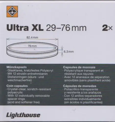 Leuchtturm Münzkapseln Ultra XL, 2er Pack (Ø 29-76)