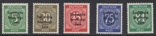 D, SBZ, MiNr. 207 - 211, postfrisch,