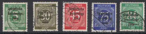 D, SBZ, MiNr. 207 - 211, gestempelt