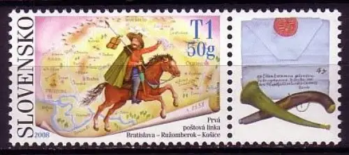 Slowakei Mi.Nr. 595Zf Tag der Briefmarke, Postreiter, Landkarte (T1 50g+Zierf.)