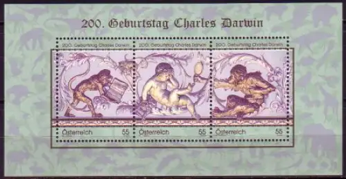 Österreich Mi.Nr. Block 57 200. Geb. Charles Darwin, Evolution des Menschen