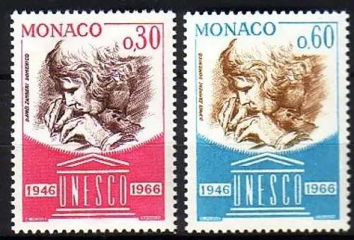 Monaco Mi.Nr. 842-43 20 Jahre UNESCO, Rötelzeichnung Schreib. Jüngling (2 Werte)