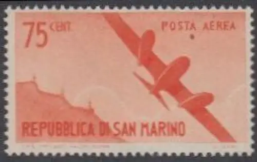 San Marino Mi.Nr. 340 Flugpostmarke Flugzeug über San Marino (75)