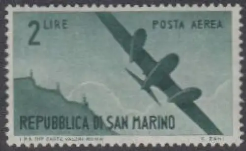 San Marino Mi.Nr. 342 Flugpostmarke Flugzeug über San Marino (2)