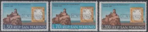 San Marino Mi.Nr. 697-99 Einigung Italiens, Felsen von San Marino (3 Werte)