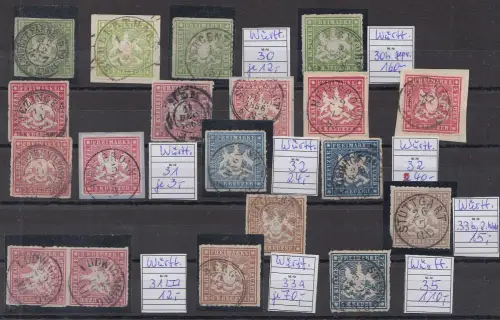 kleine Sammlung Württemberg aus Mi.Nr. 2 bis 35, gestempelt 