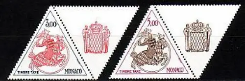 Monaco Mi.Nr. P 77-78+Zf. Fürstliches Siegel, Ritter, Landeswappen (2 Werte+Zf)