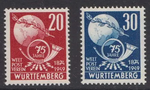 D,Franz.Zone,Württ.Hohenz. Mi.Nr. 51-52 Satz 75 Jahre Weltpostverein (2 Werte)**