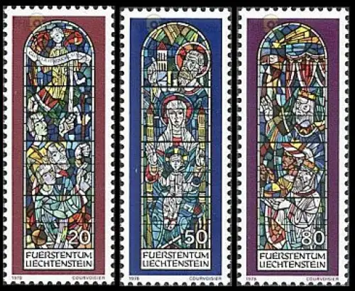 Liechtenstein Mi.Nr. 720-22 Weihnachten 78, Kirchenfenster Triesenberg (3 Werte)