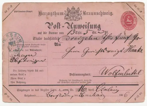 Braunschweig, Mi.Nr. A1, Postanweisung aus "Boerssum"